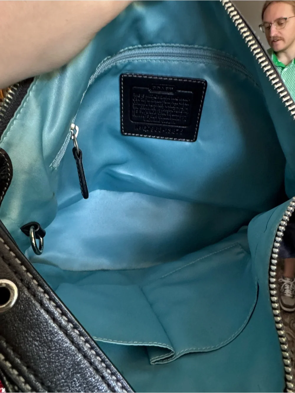 Coach Black Leather Shoulder Bag with Cherry Charm